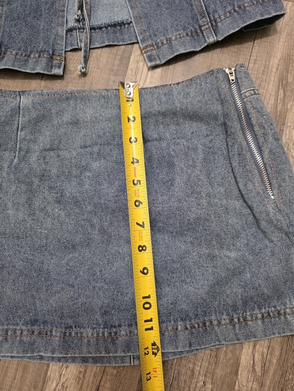 Y2K Coord Denim Mini Skirt Set Blue 90s Western Boho Layering Rock Grungecore - Picture 12 of 12